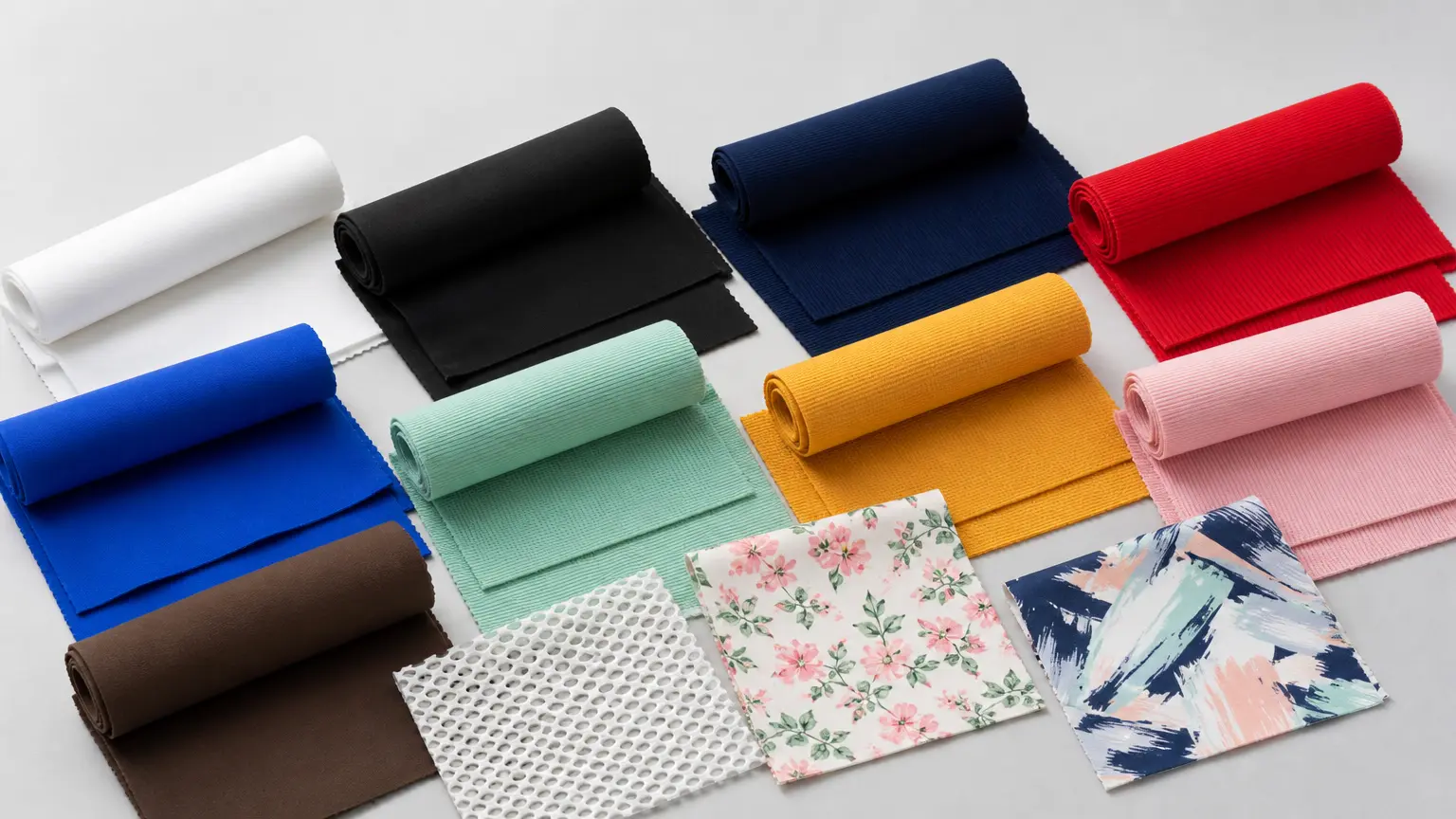 Recycled swimwear fabrics and colour swatches